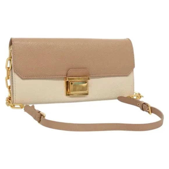 Miu Miu Chain Wallet Leather Pink Gold Auth am8441 - Picture 1 of 15